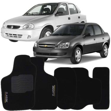 Imagem de Jogo de Tapete Automotivo Carpete Corsa Classic 2003 à 2015 Soft Logo Bordado Preto 5 Peças