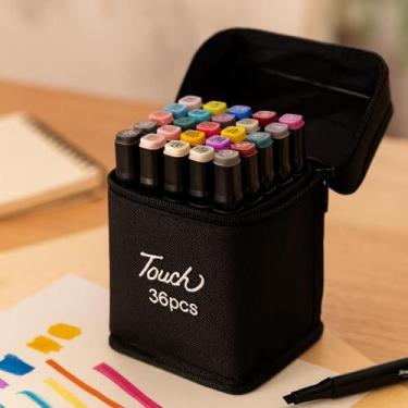 Imagem de Kit 36 Canetinhas Marcador Escolar Profissional Ponta Dupla - Luyke