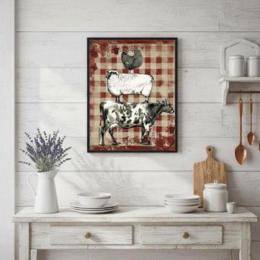 Imagem de Quadro Cozinha Animais Xadrez 45X34Cm Mold Preta Vidro - Quadros On-Li