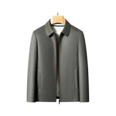 Imagem de Jaqueta Masculina De Couro De Cabra Tamanho Grande Com Lapela, Moda Ca