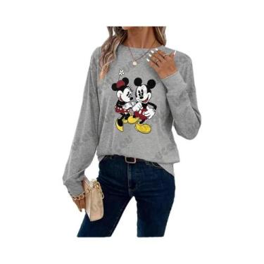 Imagem de Camiseta Feminina Oversized De Manga Longa Com Estampa Fofa Do Mickey 