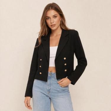 Imagem de Blazer Feminino Casaquinho Cropped Alfaiataria Casaco Social Com Botão