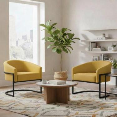 Imagem de Poltrona Sala Decorativa kit 2 Arielle Industrial Preto Veludo D03 - D