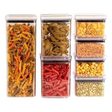 Imagem de Kit 7 Potes Mantimentos Alimento Hermético Quadrado Acrílico - Paramou
