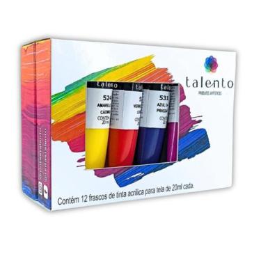 Imagem de Kit Tinta Acrílica para Tela Talento c/ 12 Cores Tubos 20ml