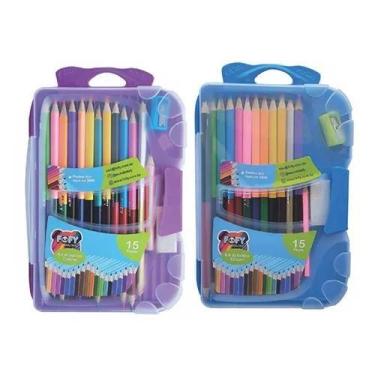 Imagem de KIT ARTÍSTICO COLORIR FOFY - Lápis Preto, Apontador e Borracha, Rosa