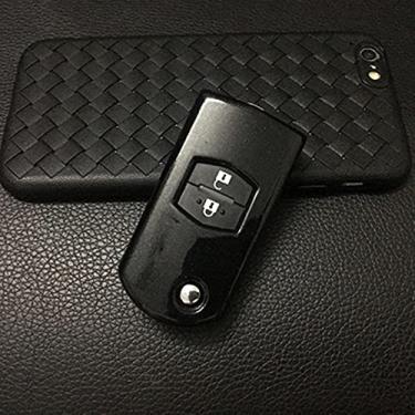 Imagem de WSWJDW 2 Buttons Car Flip Folding Car Key Holder Car Key Case Cover Keychain Ring Key Bag, Fit For Mazda 2 3 5 6 CX7/CX9 RX8 MX5,Black