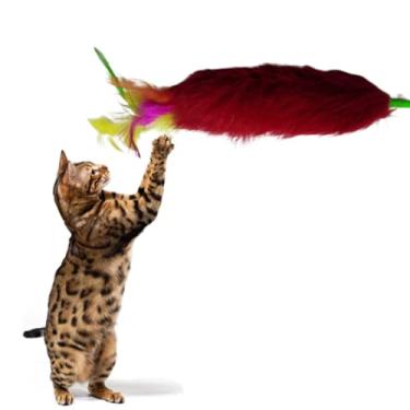 Imagem de Brinquedo Varinha para Gato com Bolinha Peludinha e Penas (Vermelho)