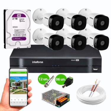 Imagem de Kit 6 Câmeras de Segurança intelbras VHL 1220 B HD 720p 20m Infra 1MP DVR 6 Canais intelbras HD 2TB