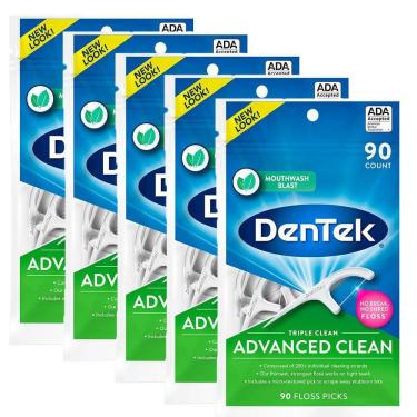 Imagem de Kit 5 Fio Dental Dentek Floss Picks Triple Clean Advanced com 90 unidades