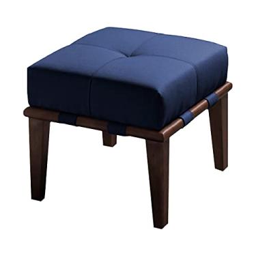 Imagem de Puff Decorativo 45cm Martínez Veludo Pés Madeira Azul/Imbúia G62 - Gran Belo