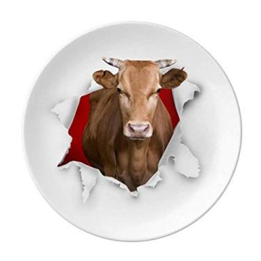 Imagem de Animal Paper Break Shocks Bulls Prato decorativo de porcelana Salver Louça Prato de jantar