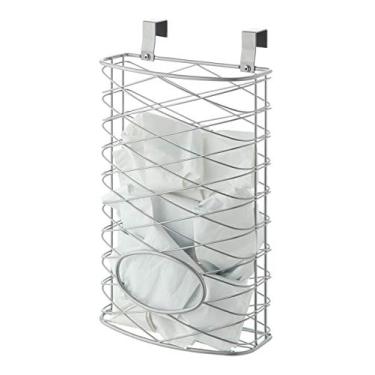 Imagem de Porta organizador de cozinha SunnyPoint sobre armário ou cesto – porta de armário pendurada na cozinha/despensa – comporta até 50 sacos de plástico para compras, Prata