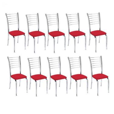 Imagem de Kit 10 Cadeiras Vanessa Cromada Para Cozinha-Assento Vermelho-Gat Maga