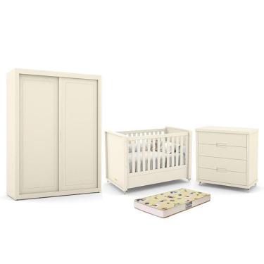 Imagem de Dormitório Tutto New 2 Portas, Cômoda 4 Gavetas e Berço com Colchão D18 - Matic Móveis