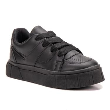 Imagem de Tênis Feminino Preto Sapatênis Casual Leve Confortavel Fechamento em Cadarço Largo All Black (1007, BR, Adulto, Numérico, 38)