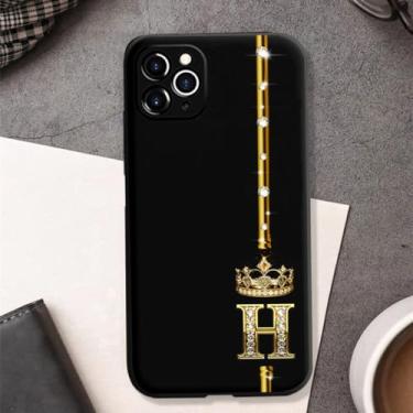 Imagem de Capa de telefone rosa ouro 26 letras para iphone 12 13 11 14 pro para iphone x xs xr xsmax coroa capa traseira, h, para iphone 11