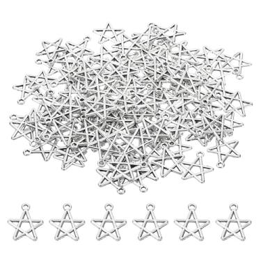 Imagem de PATIKIL Pingente de estrela de 0,63 x 0,51, 100 peças, pingente de metal em forma de estrela para mulher, colar, brinco, pulseira, fabricação de joias e artesanato DIY, prata antiga, falso
