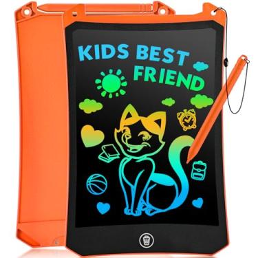 Imagem de Tablet de escrita LCD, quadro de rabiscos coloridos de 21 cm, bloco de rabiscos eletrônicos, tabuleiros de desenho para crianças, brinquedos educativos, presentes de aniversário para meninas e meninos de 3 a 8 anos (laranja)