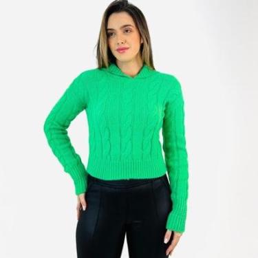 Imagem de Blusa de Lã Tricot Nacional Cropped com Capuz Feminina-Feminino