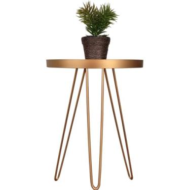 Imagem de Mesa Lateral Dourada Em Ferro Com Tampo Em Vidro