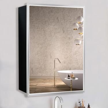 Imagem de FOMAYKO Armário de remédios de banheiro com moldura de alumínio de 61 x 76 cm – Armazenamento de porta única para montagem em superfície, prata
