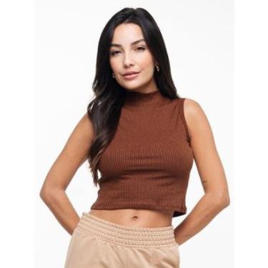 Imagem de Cropped Básico Regata Canelado Gola Alta Moda Casual Feminina-Feminino