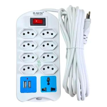 Imagem de Extensão Elétrica 9 Tomadas Régua Bivolt Com 2 Usb 5 Metros