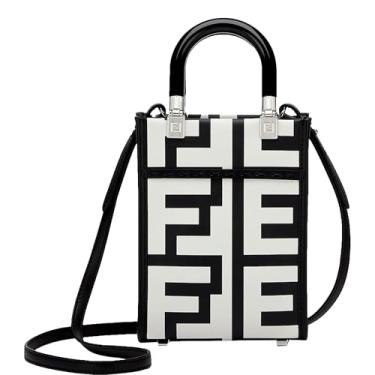 Imagem de FENDI Bolsa tiracolo FF Mini Bag Shopper de couro preto e branco 8BS051, Preto, Small