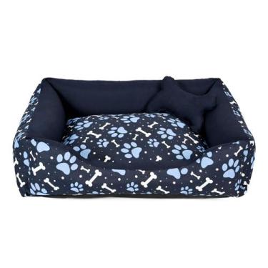 Imagem de Cama para Cachorro Médio 60X50 Com Zíper Estampa Ossinho Marinho - Lh 