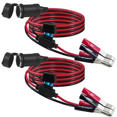 Imagem de [Pacote com 2] Clipes jacaré de bateria de 12 V para tomada de isqueiro – Cabo de extensão com clipe de bateria de 12 V, cabo de extensão de soquete de isqueiro fêmea de 12 volts com braçadeira de bateria com fusível de 15 A