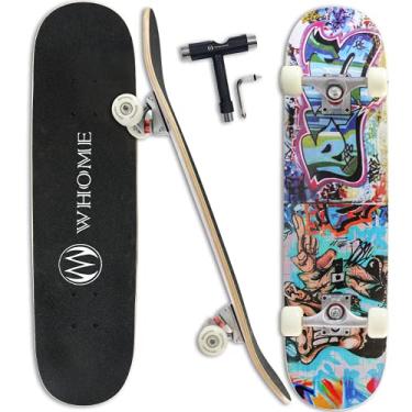 Imagem de WHOME Skates para adultos/crianças adolescentes/meninas iniciantes/meninos – 78,7 cm x 20,32 cm Pro Standard Skate completo 8 camadas Alpine Maple Deck ABEC-9 rolamentos com T-Tool