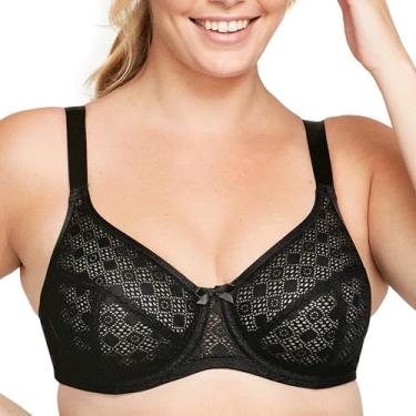 Imagem de Glamorise Sutiã feminino Plus Size Lace Comfort Wonderwire com aro #9855, Preto, 44G