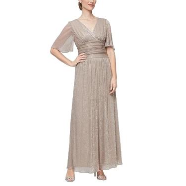 Imagem de S.L. Fashions Vestido feminino longo evasê para mãe da noiva com cintura franzida (tamanhos pequenos e regulares), cinza-acinzentado, Cinzento-acastan, 40