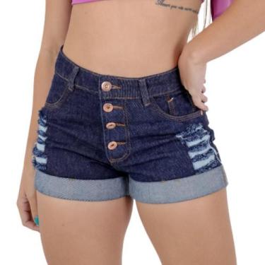Imagem de Short Jeans  Cós Alto Com Botão Feminino Adulto Verão Casual - Karha, 