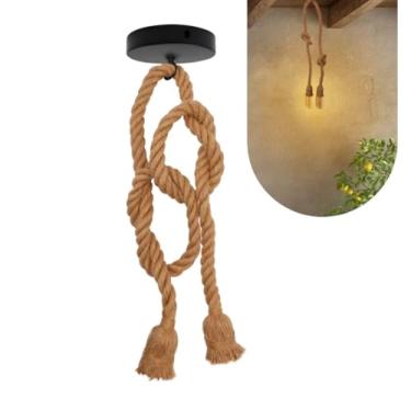 Imagem de ￼Luminária Pendente Rústico Duplo Teto Corda Sisal 1m