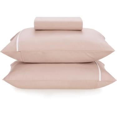 Imagem de Karsten Jogo de Cama Noah Queen 160 Fios 100% Algodão 3 Peças Rosa/Branco