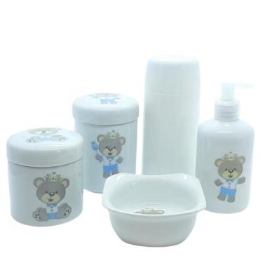 Imagem de Kit higiene bebê Príncipe ursinho 5 peças - potes, porta álcool, garra