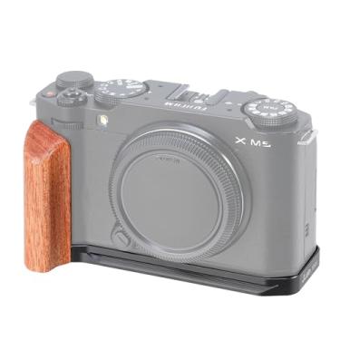 Imagem de FocusFoto Punho lateral de madeira em forma de L com placa de base de liberação rápida para câmera FUJIFILM X-M5, suporte de placa QR compatível com tripé padrão Arca-Swiss (preto)