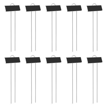 Imagem de Ioensy Tags de planta de metal 10x etiqueta de categoria de planta fácil de usar sinais de jardim à prova de ferrugem Plantando a estaca de mudas para, Preto
