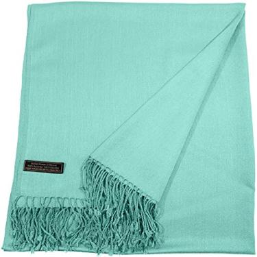 Imagem de CJ Apparel Cachecol com design de cor sólida xale nepalês segundos capa de rosto de pashmina, Blue Green, One Size