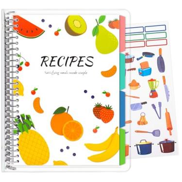 Imagem de BLESWIN Livro de receitas - Livro de receitas em branco para escrever suas próprias receitas, fichário de receitas de família com divisórias, diário de livro de culinária vazio personalizado, caderno