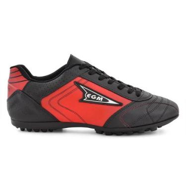 Imagem de Chuteira Couro EGM  Masculina Cordoba Society Preta e Vermelha, 39, Pr