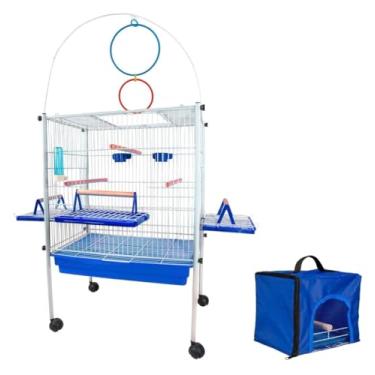 Imagem de Gaiola Viveiro Pássaro Calopsita Triplex com Bolsa Transporte Jelplast (Branco/Azul)