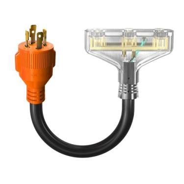 Imagem de FROSTYRIDER Cabo Adaptador De Gerador De 30 A Para 110, Adaptador De 4 Pinos De 30 A Para 15 A, Nema L14-30P Macho Para 3X5-15R T-Blade Tri-Outlets Fêmea Com Indicador Led 1 Pé