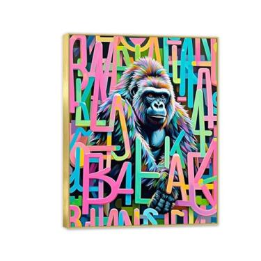 Imagem de Arte de parede de macaco grande, tela de grafite de rua, decoração de parede, abstrata, colorido, graffiti, macaco, emoldurado, impressões, banksy, pôster, decoração de quarto para homens 65 x 50 cm