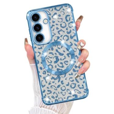 Imagem de Fiyart Capa projetada para Samsung Galaxy S24 Plus, compatível com MagSafe Cheetah Print Plating Proteção da câmera Clear Magnetic Glitter Leopard Phone Bumper para mulheres meninas 6,6 polegadas
