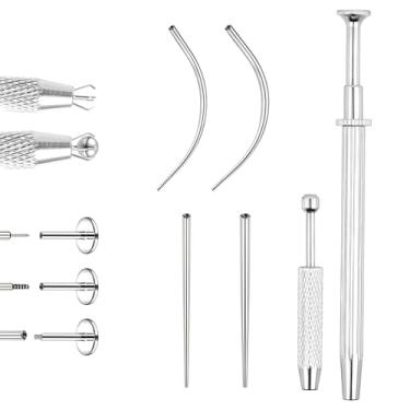 Imagem de AccGin Ferramenta de aperto de bola afunilada para troca de joias – Aplicador de aço inoxidável 14G, 16G, 18G, 20G, brincos de costas planas, pino de inserção sem fio, kit de piercing corporal para