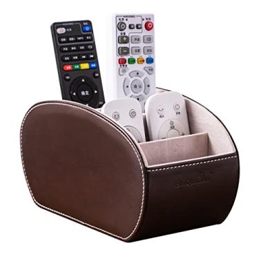 Imagem de Caixa organizadora multifuncional de couro sintético para escritório, suporte de controle remoto, mesa para armazenamento de mesa, com 5 compartimentos, controle remoto de TV, pincel, lápis, óculos