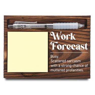 Imagem de FTONENI Presentes Engraçados Para Colegas De Trabalho, Despedida Com Piadas Sarcásticas, Porta-Notas Adesivas Da Previsão Do Tempo, Dispensador Post-Its Mesa, Porta-Canetas Madeira 16,5 Cm X 12,5 -